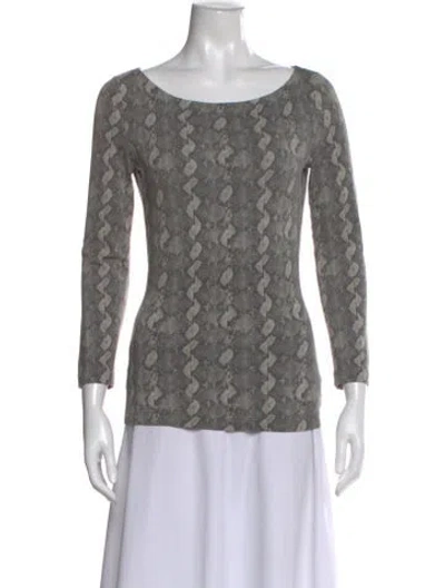 Pre-owned St John Animal Print Scoop Neck Top In Gray