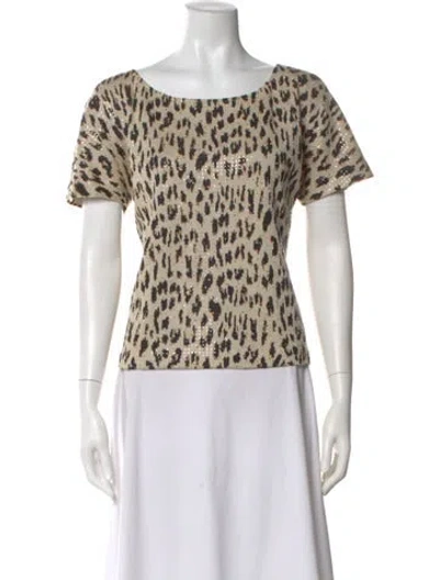 Pre-owned St John Animal Print Scoop Neck Top In Neutral
