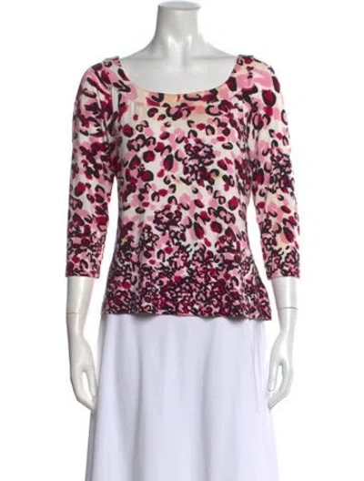 Pre-owned St John Animal Print Scoop Neck Top In Pink