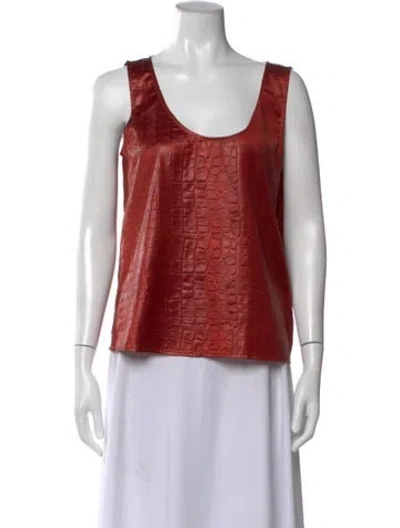 Pre-owned St John Animal Print Scoop Neck Top In Red