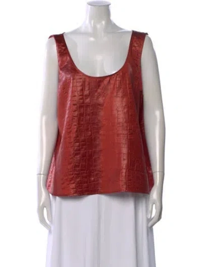 Pre-owned St John Animal Print Scoop Neck Top In Red