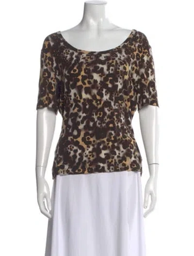 Pre-owned St John Animal Print Scoop Neck T-shirt In Brown