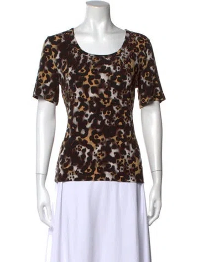 Pre-owned St John Animal Print Scoop Neck T-shirt In Brown