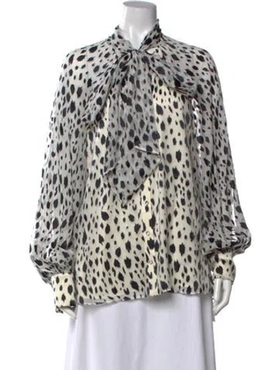 Pre-owned St John Animal Print Tie Neck Blouse In Neutrals