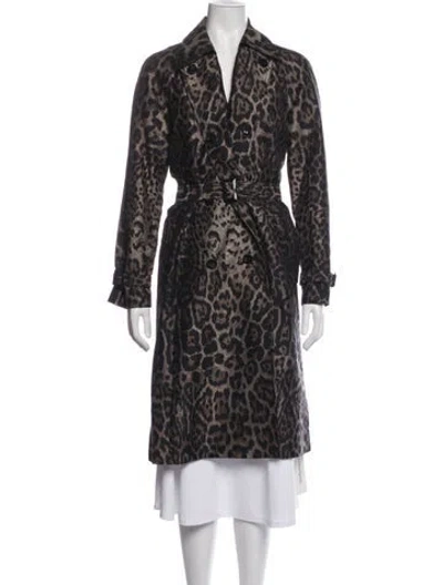Pre-owned St John Animal Print Trench Coat In Blue