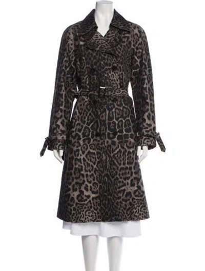 Pre-owned St John Animal Print Trench Coat In Brown