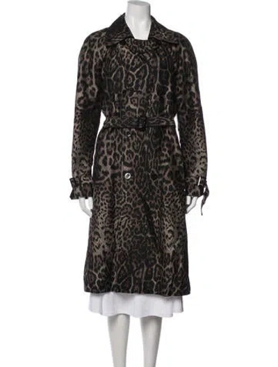 Pre-owned St John Animal Print Trench Coat In Brown