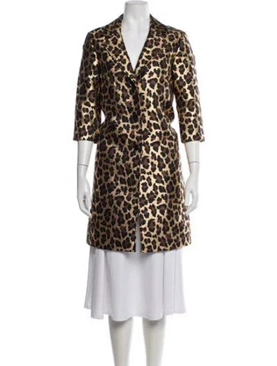 Pre-owned St John Animal Print Trench Coat In Gold