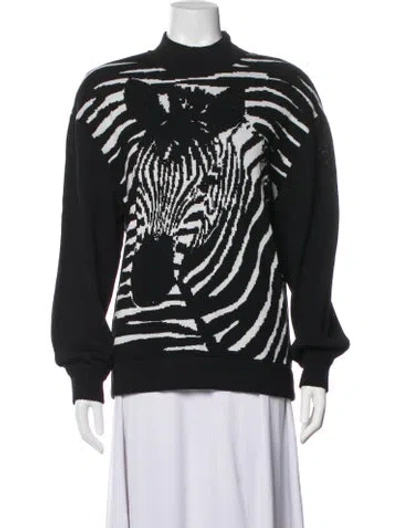 Pre-owned St John Animal Print Turtleneck Sweater In Blue
