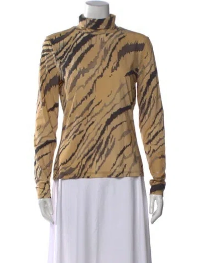 Pre-owned St John Animal Print Turtleneck Top In Brown