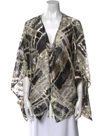 Pre-owned St John Animal Print V-neck Blouse In Black