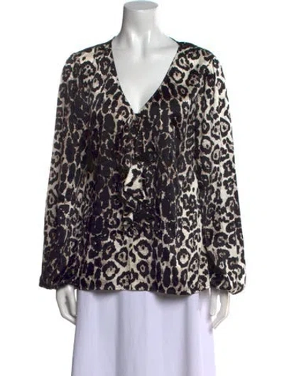 Pre-owned St John Animal Print V-neck Blouse In Neutral