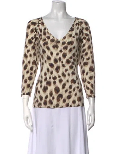 Pre-owned St John Animal Print V-neck Blouse In Neutrals