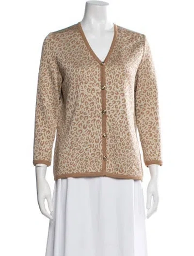 Pre-owned St John Animal Print V-neck Sweater