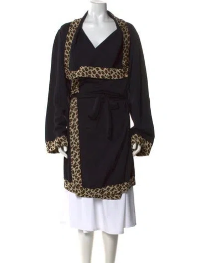 Pre-owned St John Animal Print V-neck Sweater In Black