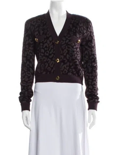 Pre-owned St John Animal Print V-neck Sweater In Purple