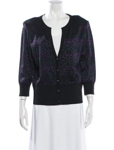 Pre-owned St John Animal Print V-neck Sweater In Purple