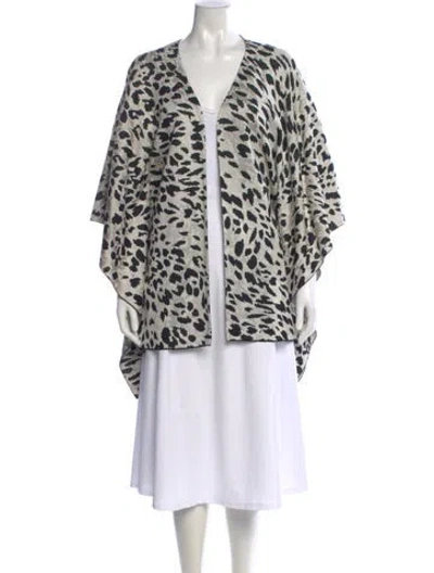 Pre-owned St John Animal Print V-neck Sweater In White