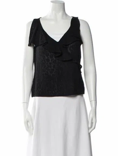 Pre-owned St John Animal Print V-neck Top In Black