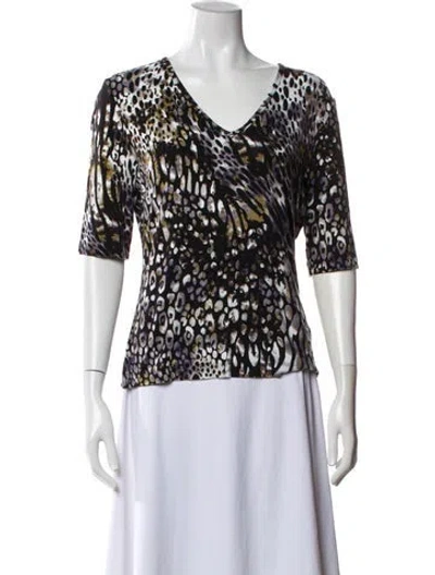 Pre-owned St John Animal Print V-neck Top In Brown