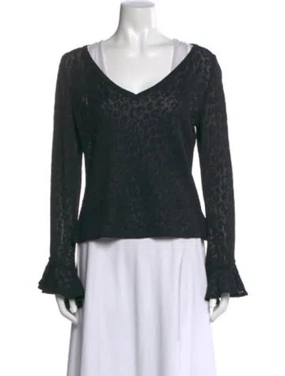 Pre-owned St John Animal Print V-neck Top In Green