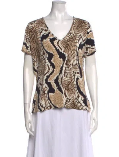 Pre-owned St John Animal Print V-neck Top In Neutral