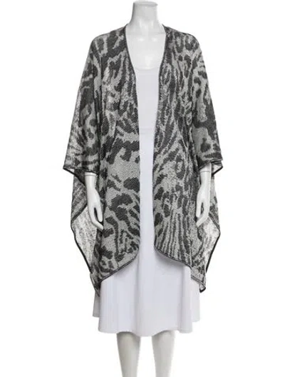 Pre-owned St John Animal Print V-neck Top In White