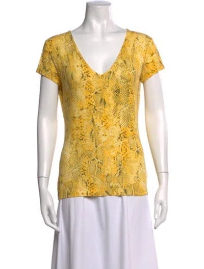 Pre-owned St John Animal Print V-neck T-shirt In Yellow
