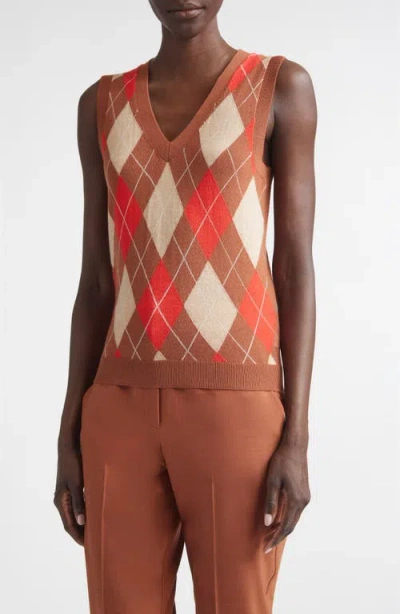St John St. John Argyle Plaid Wool Blend Sweater Vest In Multi