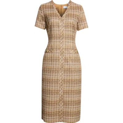 St John St. John Artisanal Weave Tweed Midi Dress In Brown