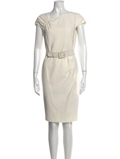 Pre-owned St John Asymmetrical Knee-length Dress In White