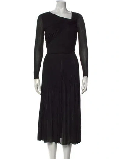 Pre-owned St John Asymmetrical Midi Length Dress In Black