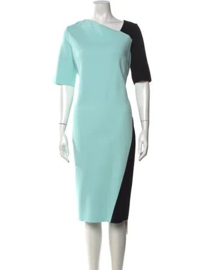 Pre-owned St John Asymmetrical Midi Length Dress In Blue