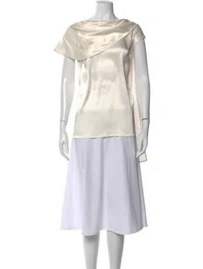 Pre-owned St John Asymmetrical Short Sleeve Top In White