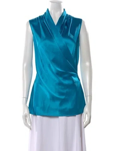Pre-owned St John Asymmetrical Sleeveless Top In Blue