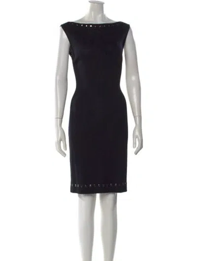 Pre-owned St John Bateau Neckline Knee-length Dress In Black