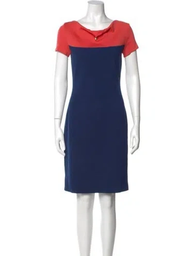Pre-owned St John Bateau Neckline Knee-length Dress In Blue
