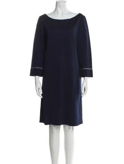 Pre-owned St John Bateau Neckline Knee-length Dress In Blue
