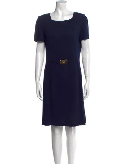 Pre-owned St John Bateau Neckline Knee-length Dress In Blue