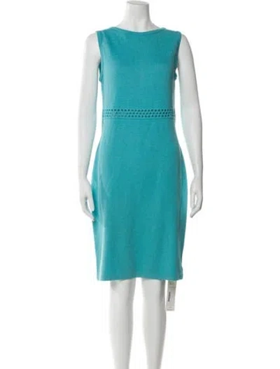 Pre-owned St John Bateau Neckline Knee-length Dress In Blue