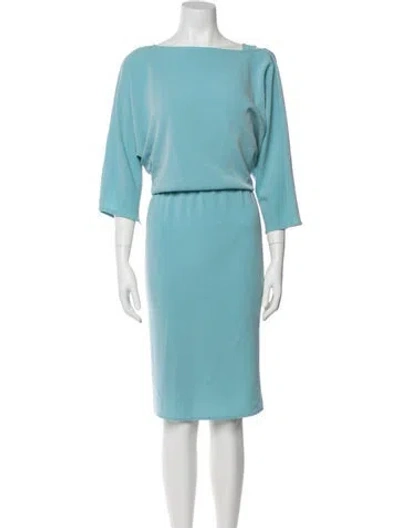 Pre-owned St John Bateau Neckline Knee-length Dress In Blue