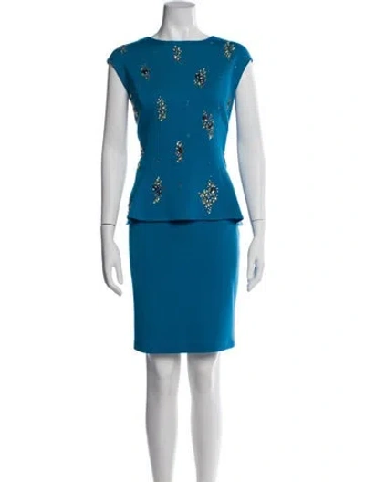 Pre-owned St John Bateau Neckline Knee-length Dress In Blue