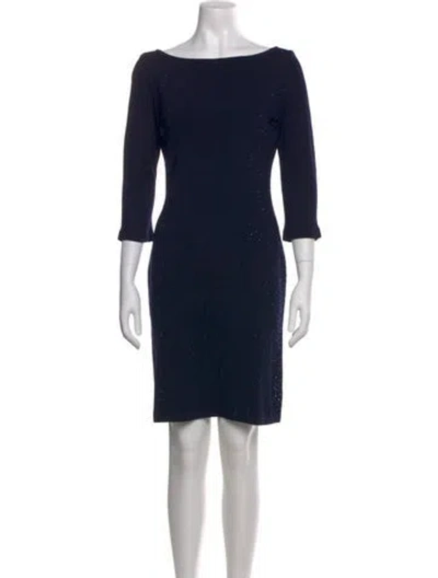 Pre-owned St John Bateau Neckline Knee-length Dress In Blue