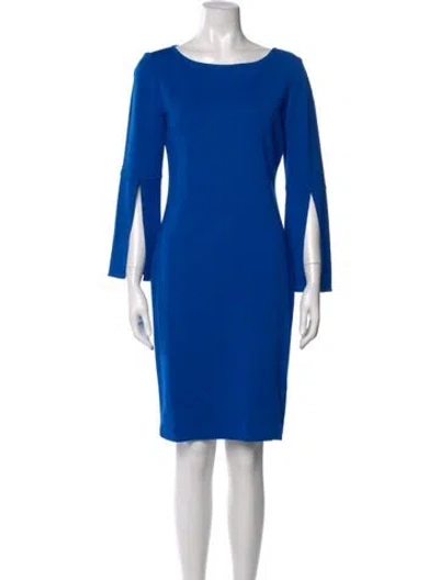 Pre-owned St John Bateau Neckline Knee-length Dress In Blue