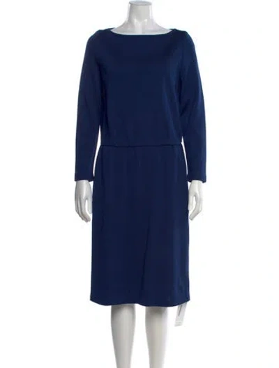 Pre-owned St John Bateau Neckline Knee-length Dress In Blue