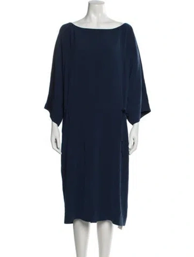 Pre-owned St John Bateau Neckline Knee-length Dress In Blue