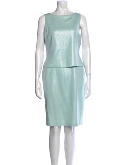 Pre-owned St John Bateau Neckline Knee-length Dress In Blue