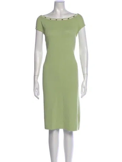 Pre-owned St John Bateau Neckline Knee-length Dress In Green