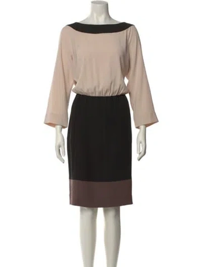 Pre-owned St John Bateau Neckline Knee-length Dress In Neutral