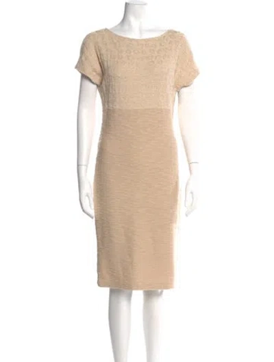 Pre-owned St John Bateau Neckline Knee-length Dress In Neutral